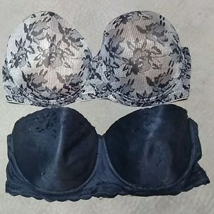 3/$50 BUNDLE bras strapless 38DD black lace print